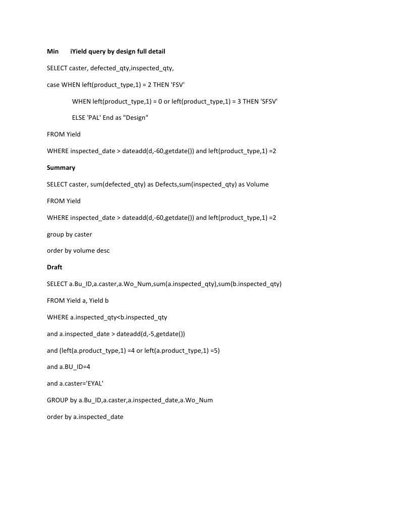 SQL Queries for Yield Analysis | PDF