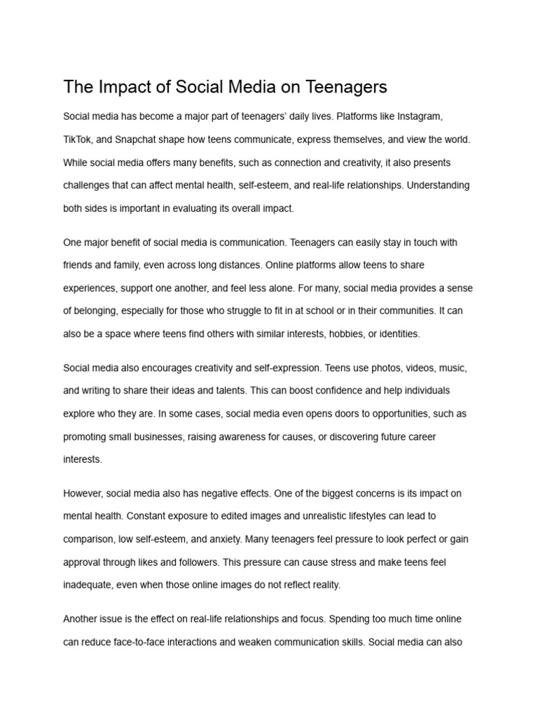 Social Media's Effects on Teenagers | PDF | Adolescence | Social Media