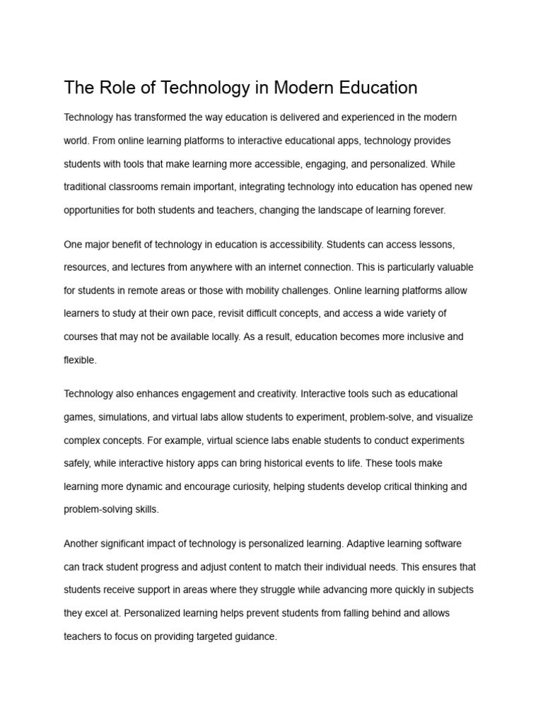 The Role of Technology in Modern Education | PDF | Educational ...
