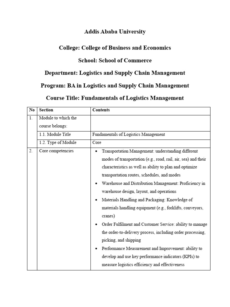 BA in Logistics Management Course Overview | PDF | Logistics | Supply ...