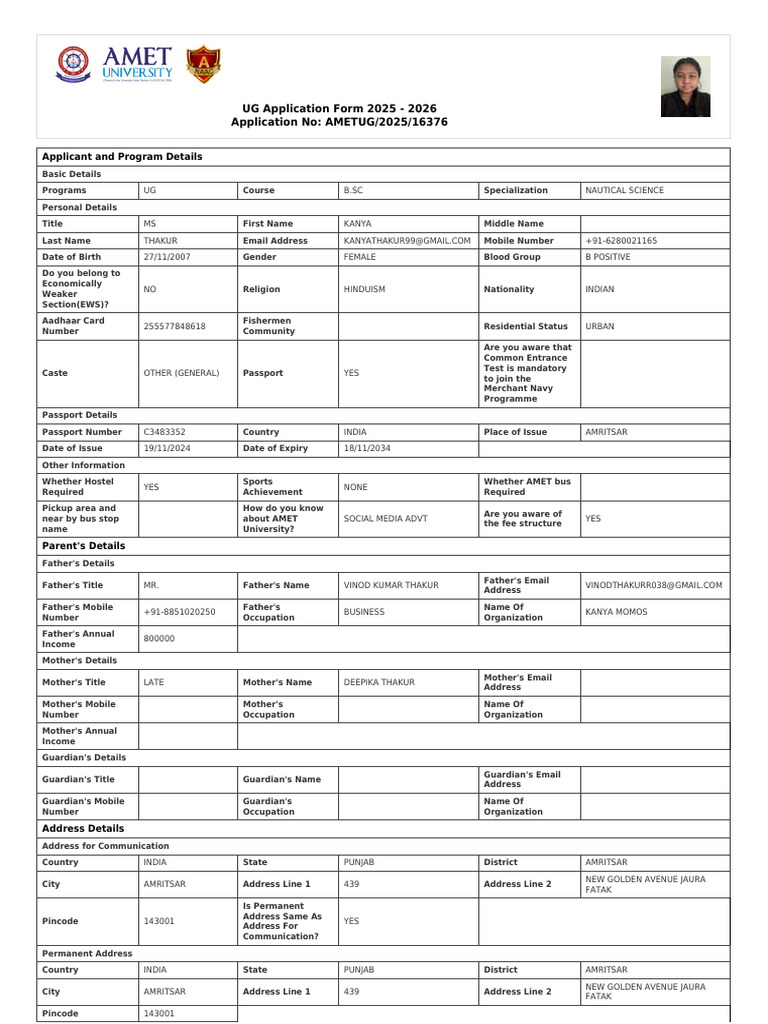 UG Application Form 2025-2026: Nautical Science | PDF