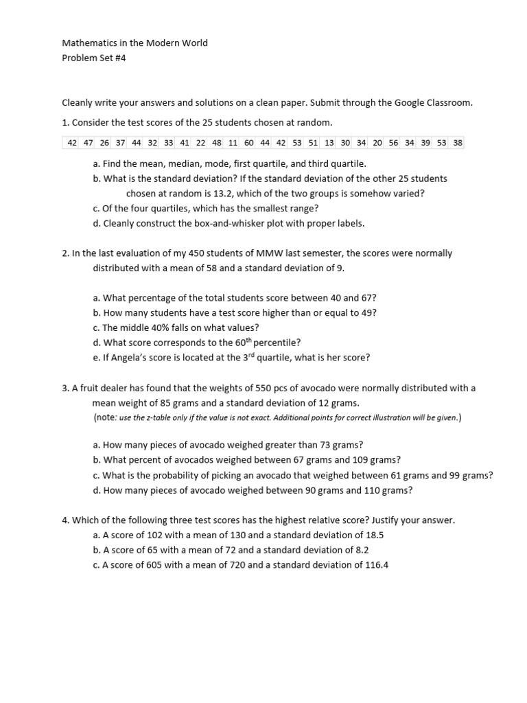 Math Problem Set: Statistics & Distribution | PDF