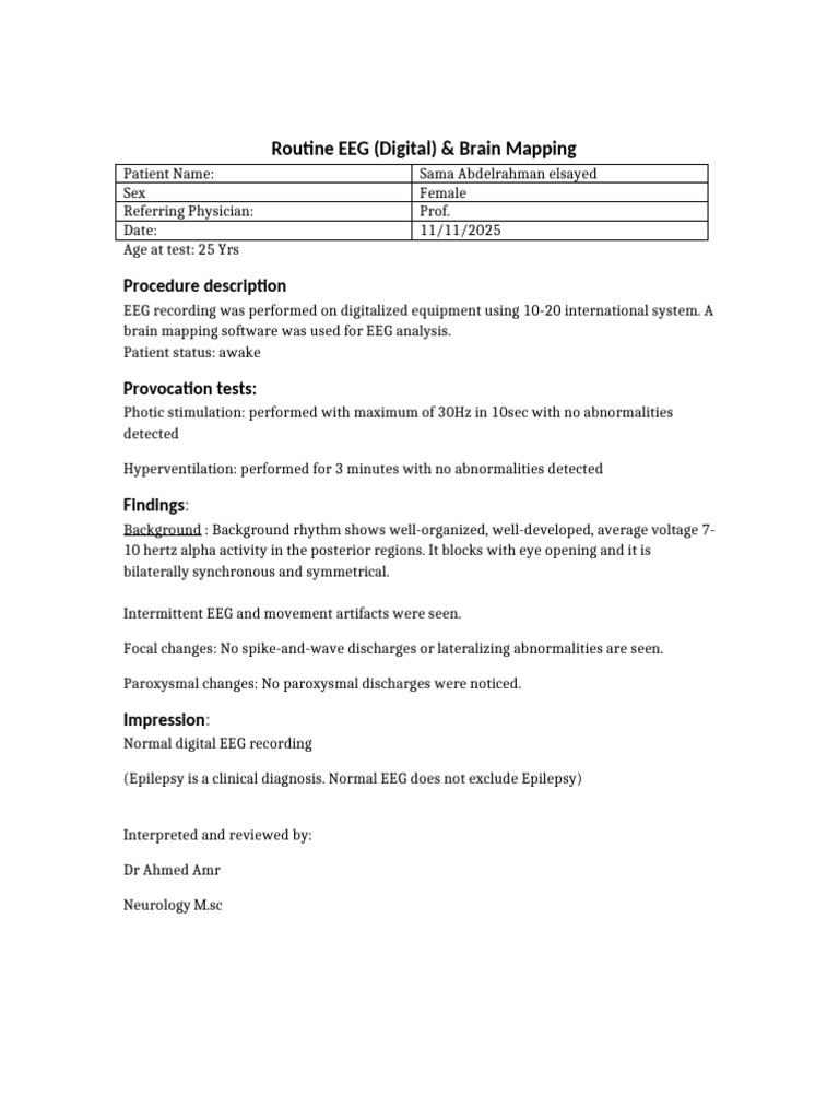 Normal Digital EEG & Brain Mapping Results | PDF