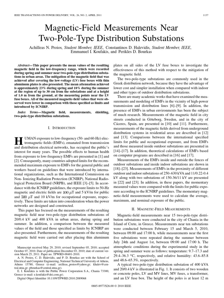 Magnetic Field Near Distribution Substations | PDF | Magnetic Field ...