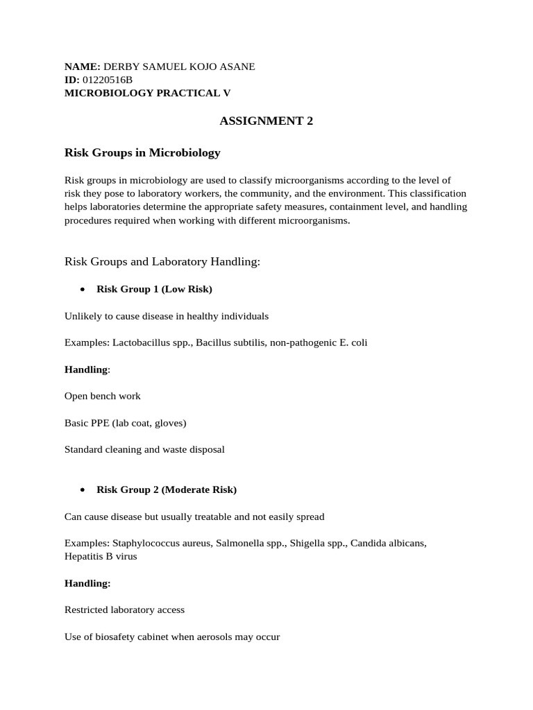 Microbiology Risk Groups Explained | PDF