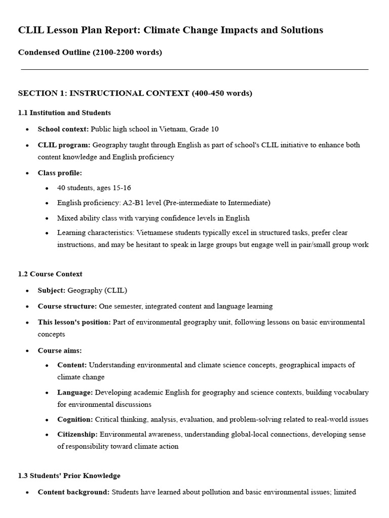 CLIL Lesson Plan: Climate Change Solutions | PDF | Learning | Mind