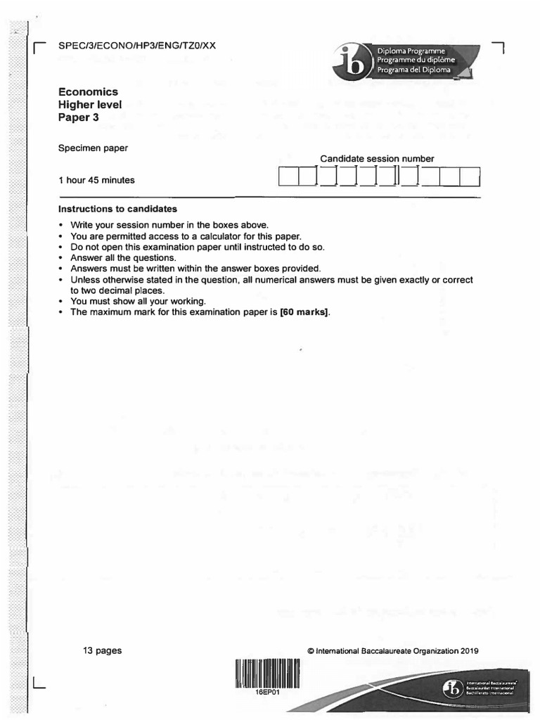 IB Economics HL Paper 3 Specimen Exam | PDF