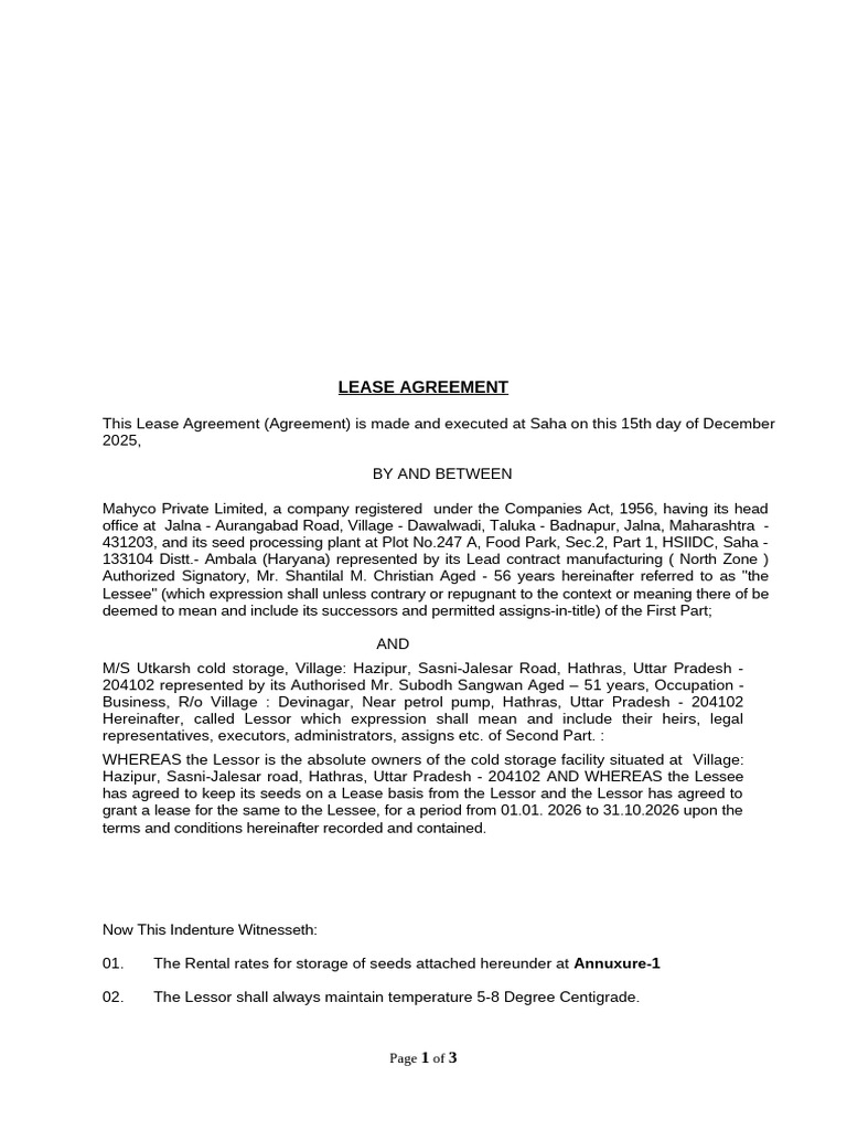 Lease Agreement for Cold Storage Facility | PDF | Lease | Indemnity