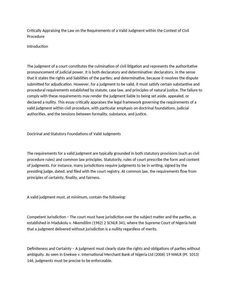 Valid Judgment Requirements in Civil Procedure | PDF | Judgment (Law ...