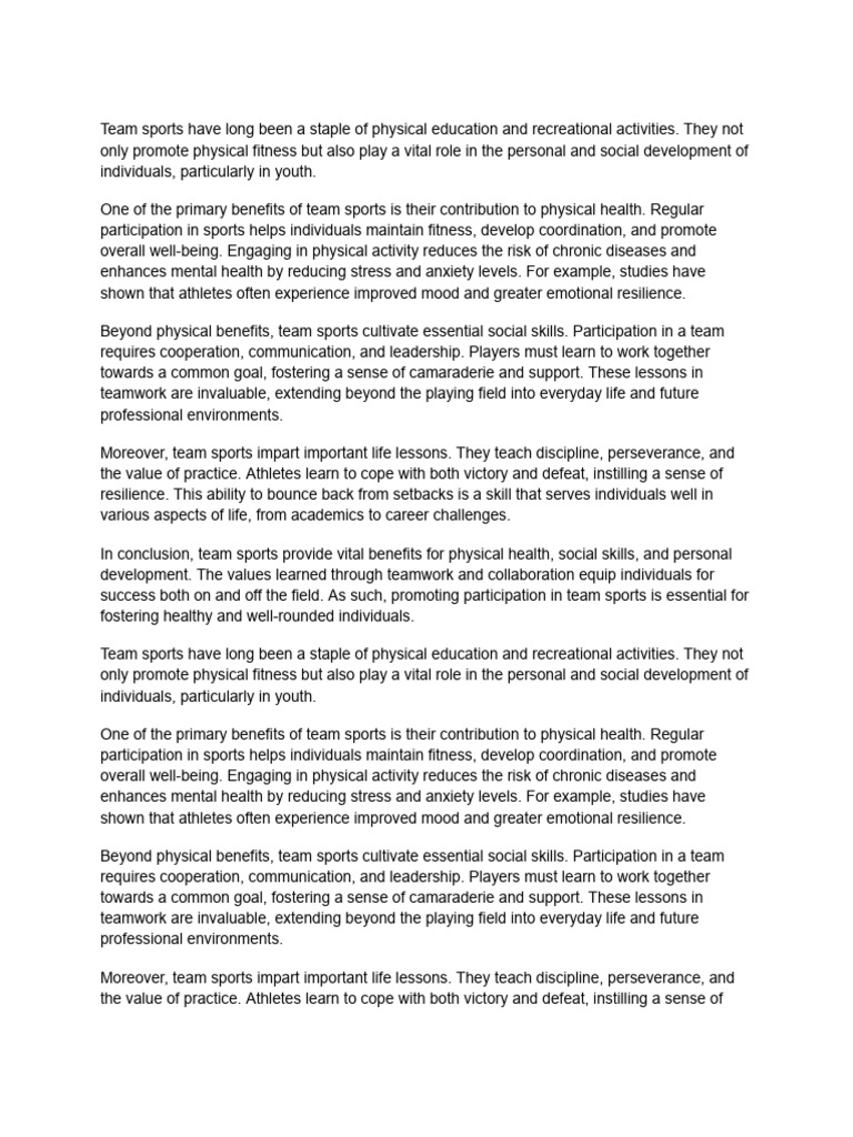 Benefits of Team Sports for Youth | PDF | Psychological Resilience ...