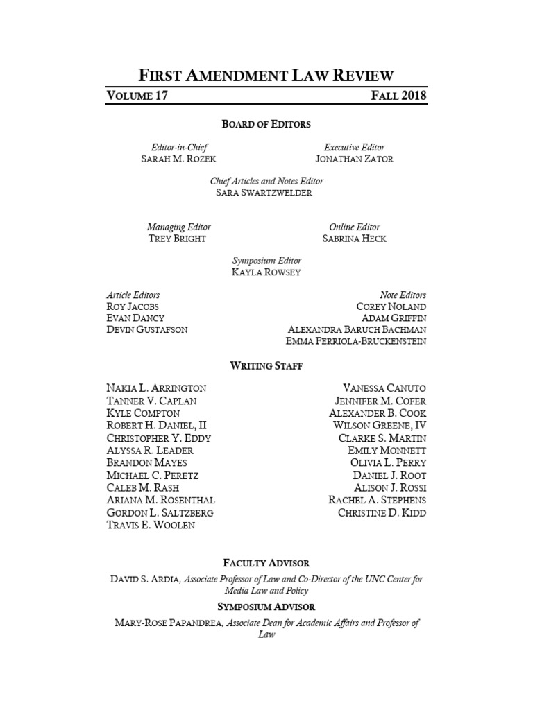 First Amendment Law Review Fall 2018 | PDF | First Amendment To The ...