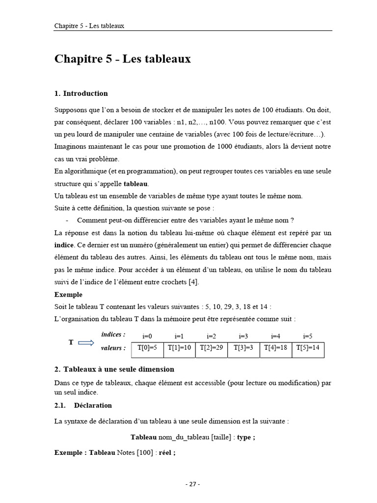Introduction aux tableaux en programmation | PDF | Variable ...