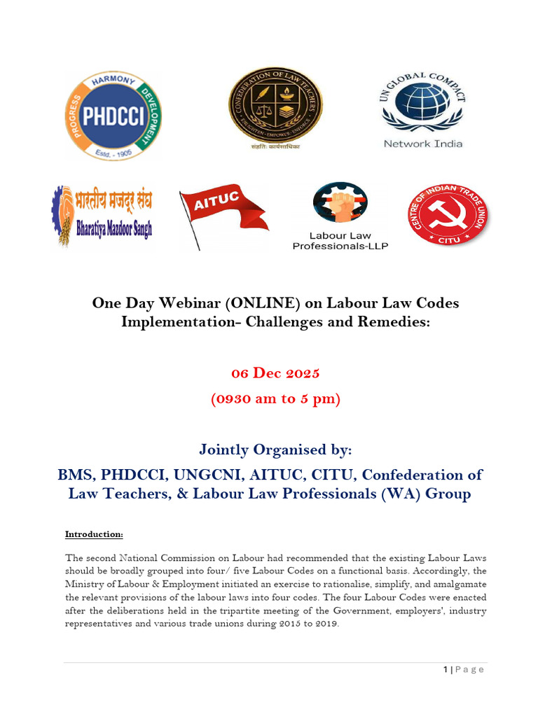 Webinar Labour Codes 6 Dec 2025 | PDF | Labour Law | Private Law