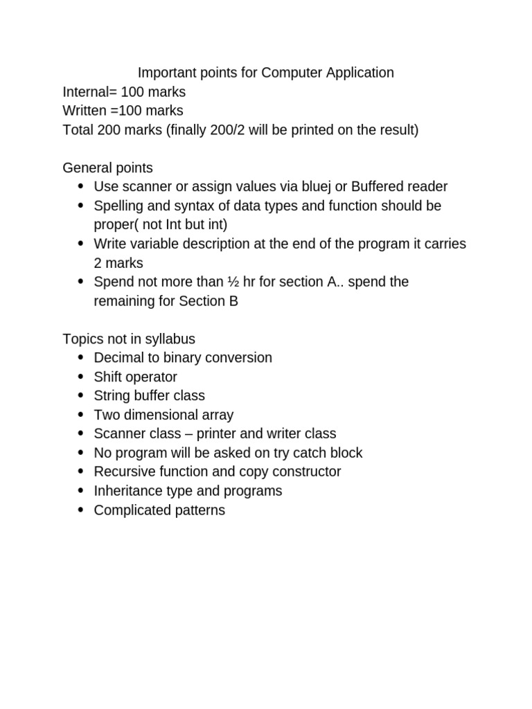 Computer Application Exam Guidelines | PDF