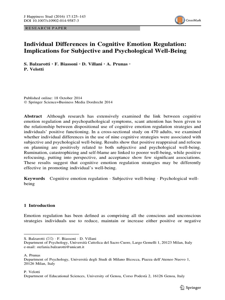 Cognitive Emotion Regulation and Well-Being | PDF | Emotional Self ...