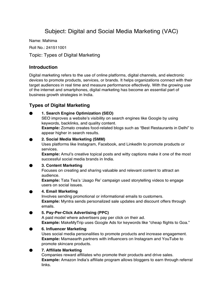 Types of Digital Marketing Explained | PDF | Digital Marketing | Social ...