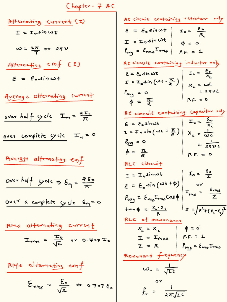 Formula Sheet Chapter 7 AC | PDF