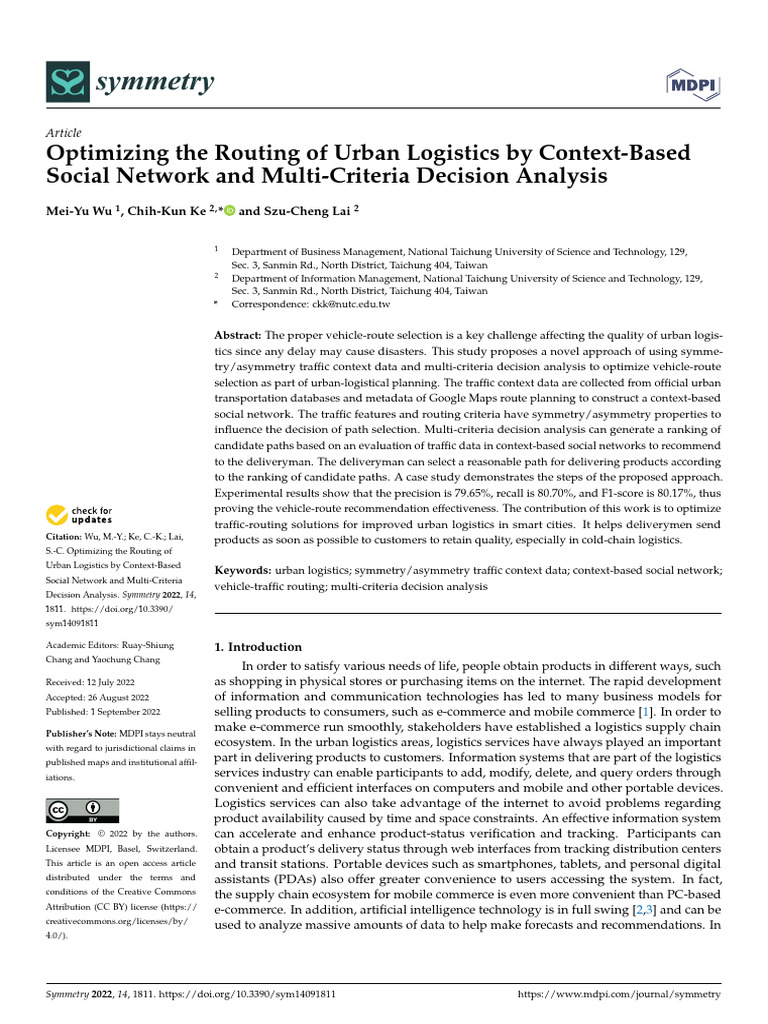 Optimizing The Routing of Urban Logistics by Context-Based Social ...