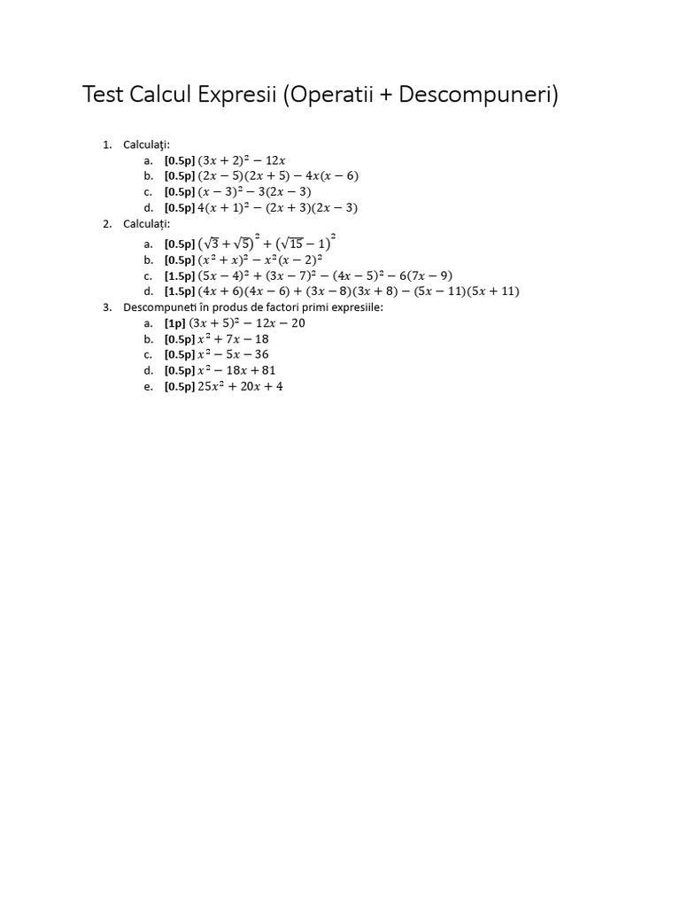 Test Calcul Expresii | PDF