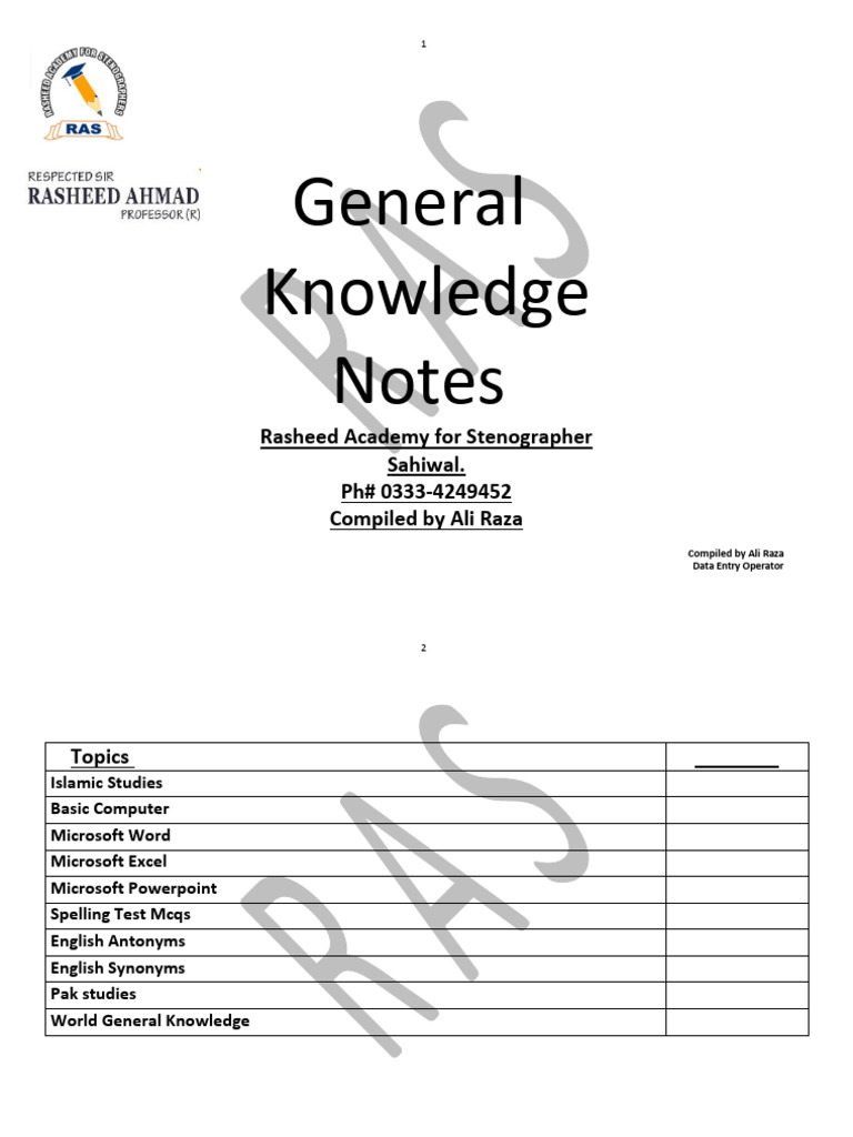 Rasheed Academy General Knowledge Notes | PDF | Quran | Islam