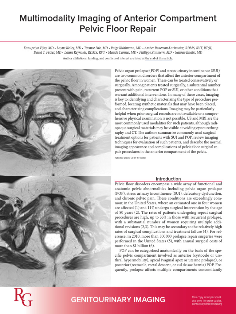 Imaging Techniques for Pelvic Floor Repair | PDF | Urinary Incontinence ...