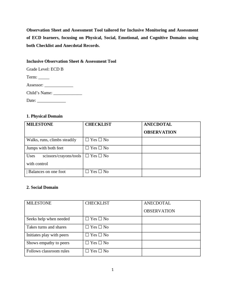Inclusive ECD Assessment Tool | PDF