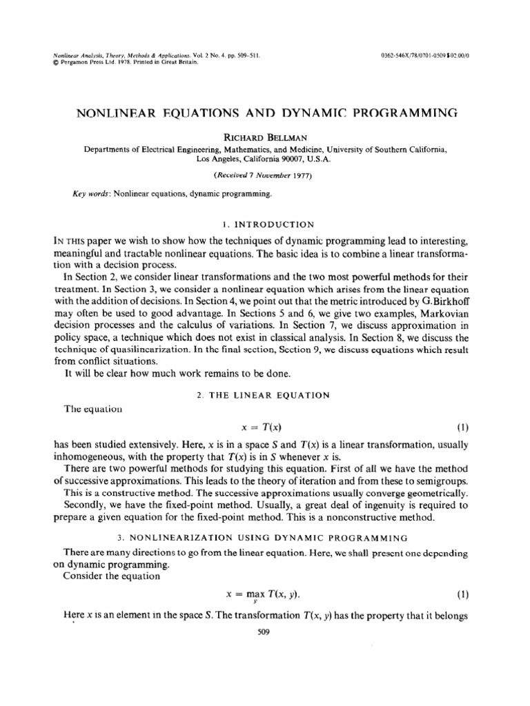 Nonlinear Equations in Dynamic Programming | PDF | Dynamic Programming ...