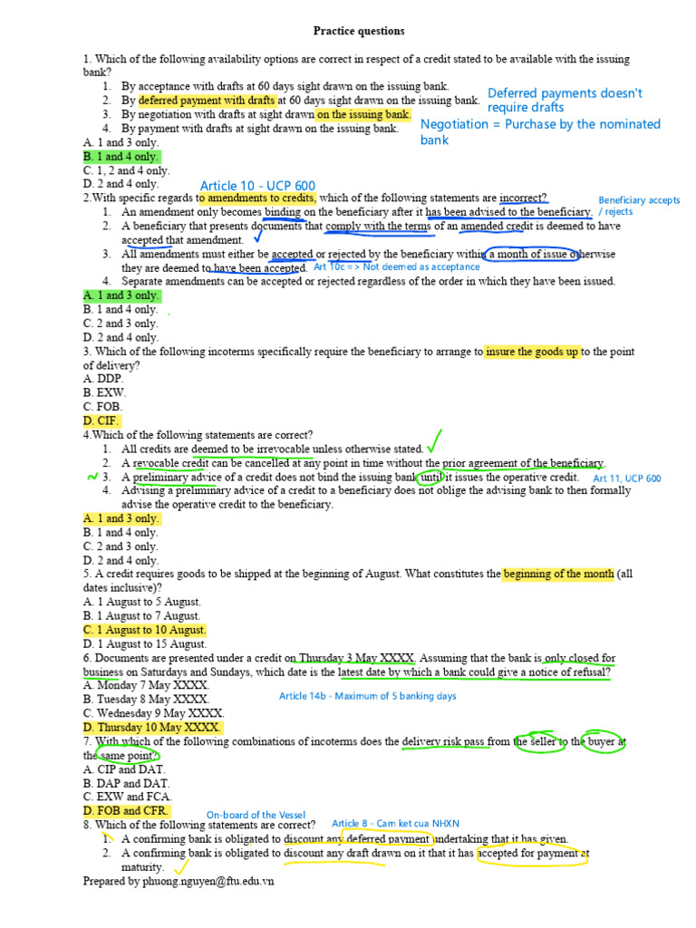 Credit Availability and Incoterms Quiz | PDF