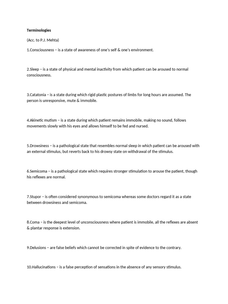 Key Neurological Terminologies Explained | PDF | Coma | Neuromuscular ...