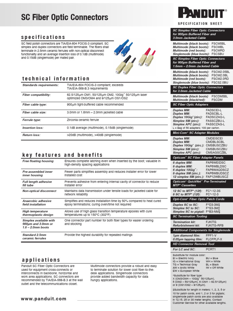 SC Fiber Optic Connectors Overview | PDF