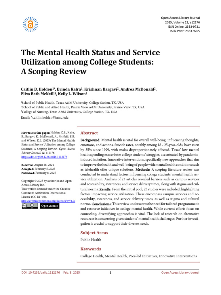 The Mental Health Status and Service Utilization Among College Students ...