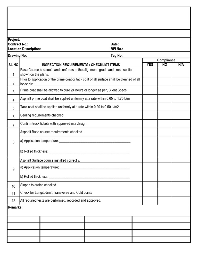 012 Aphalt Paving Inspection Checklist | PDF