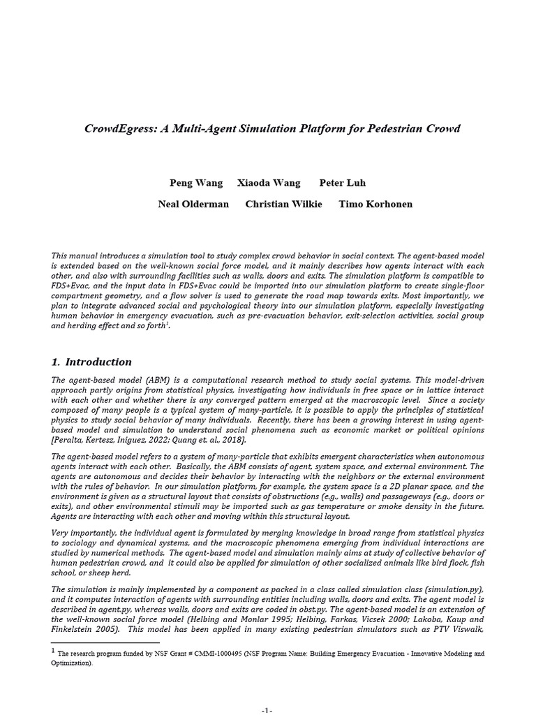 Multi-Agent Crowd Simulation Platform | PDF | Force | Agent Based Model