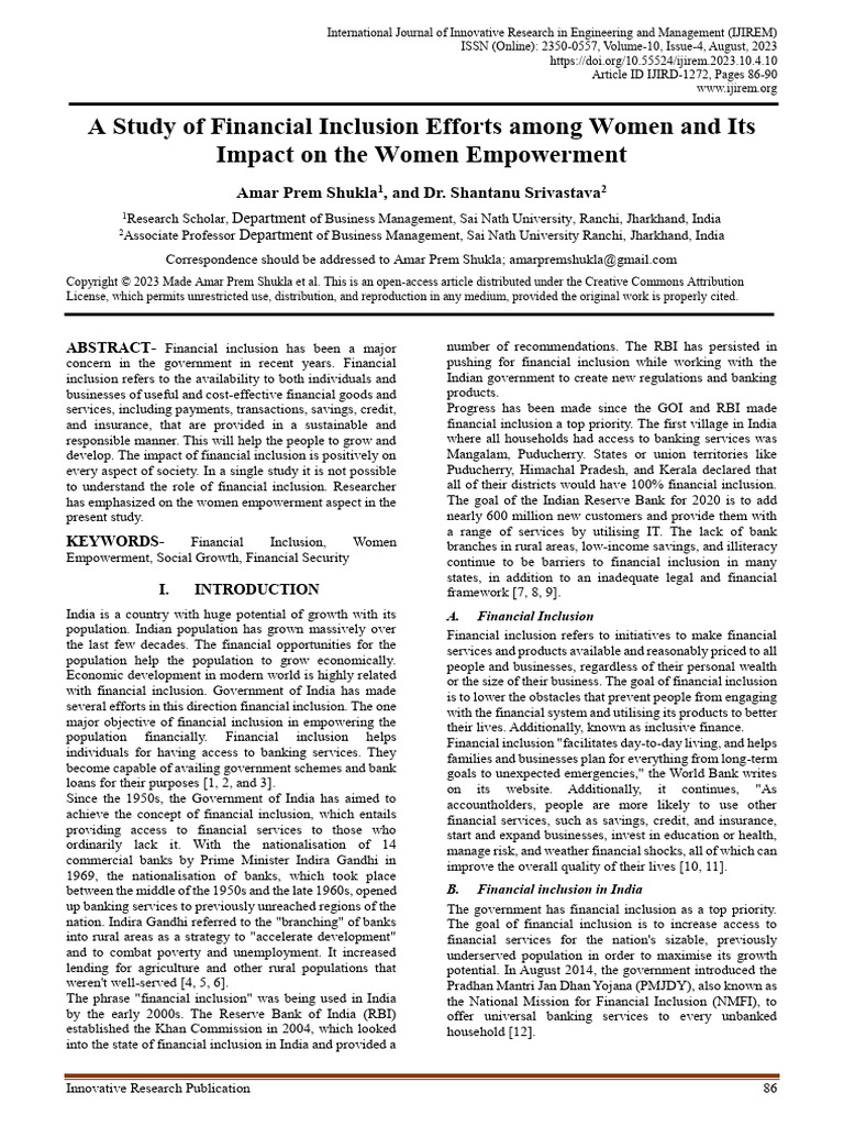 Financial Inclusion and Women's Empowerment | PDF | Financial Inclusion ...