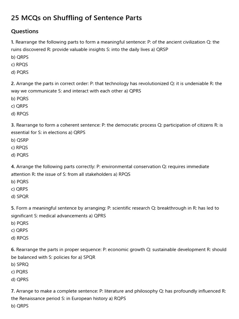 25 MCQs on Sentence Rearrangement | PDF | Climate Change | Biodiversity