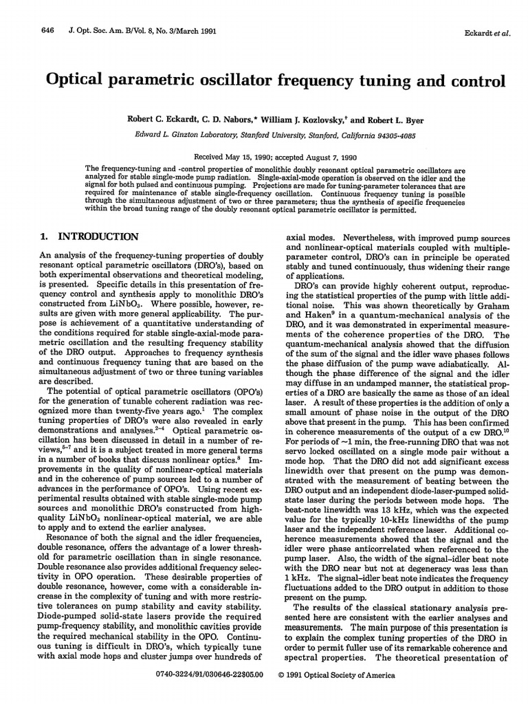 Optical Parametric Oscillator Frequency Tuning and Control | PDF ...