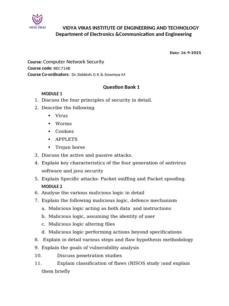 Computer Network Security Question Bank | PDF