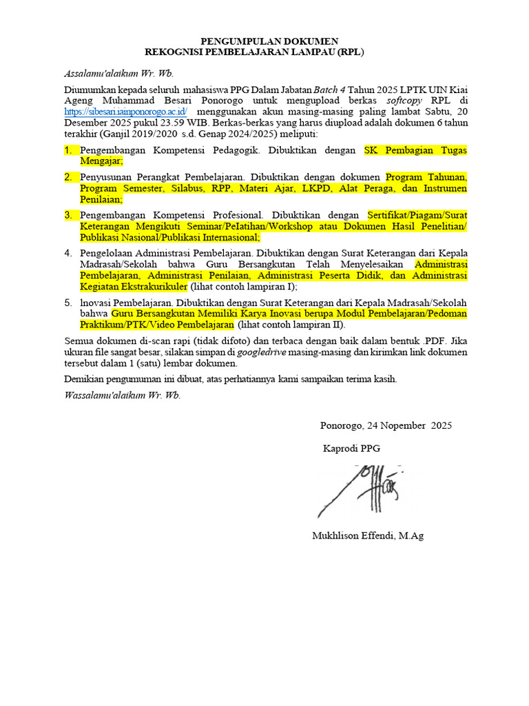 Pengumpulan RPL Mahasiswa PPG 2025 | PDF