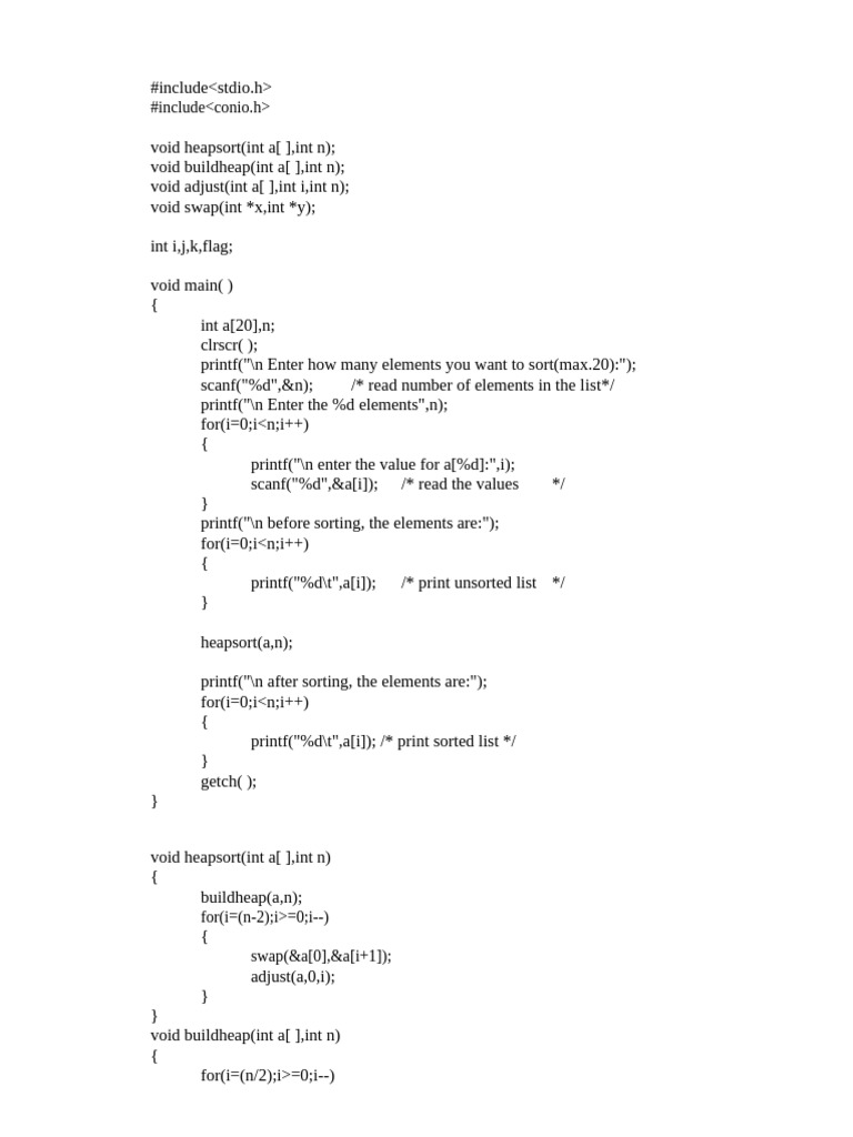 C Program for Heapsort Algorithm | PDF