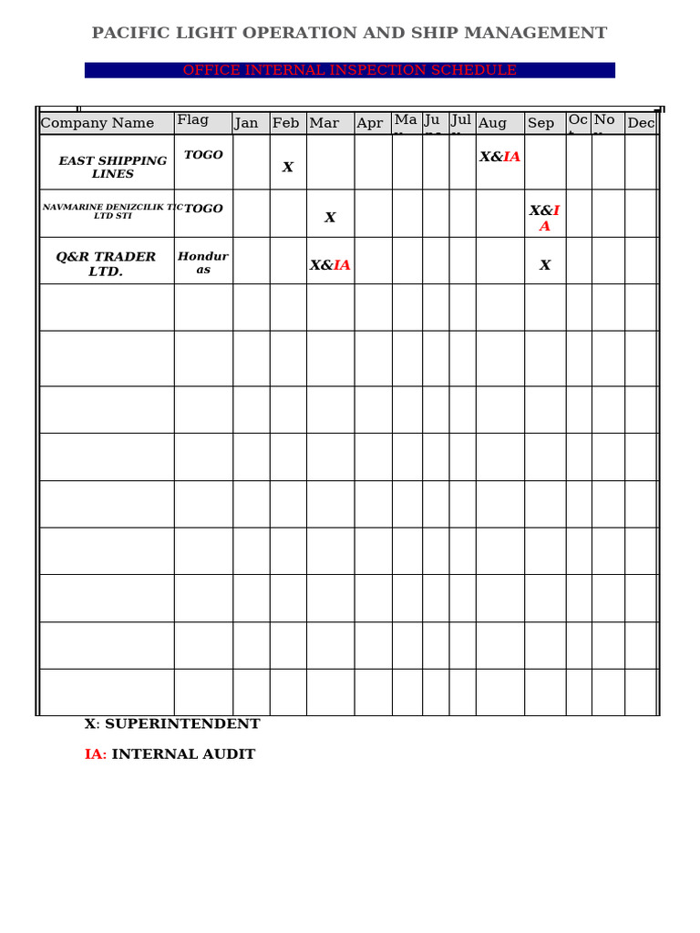 Internal Inspection Schedule - OfFICE | PDF