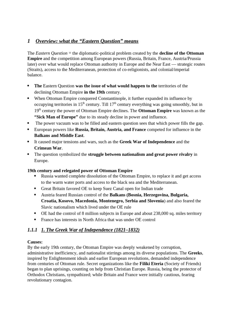 Understanding the Eastern Question Dynamics | PDF | Crimean War ...