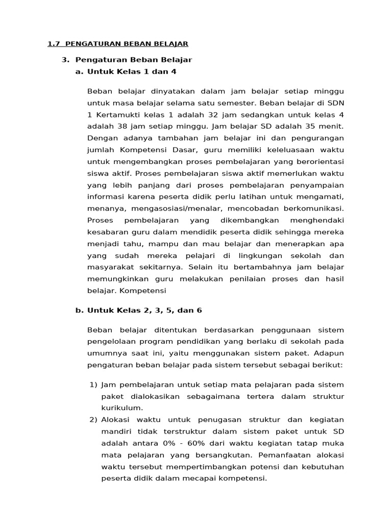 Pengaturan Beban Belajar SD Kertamukti | PDF