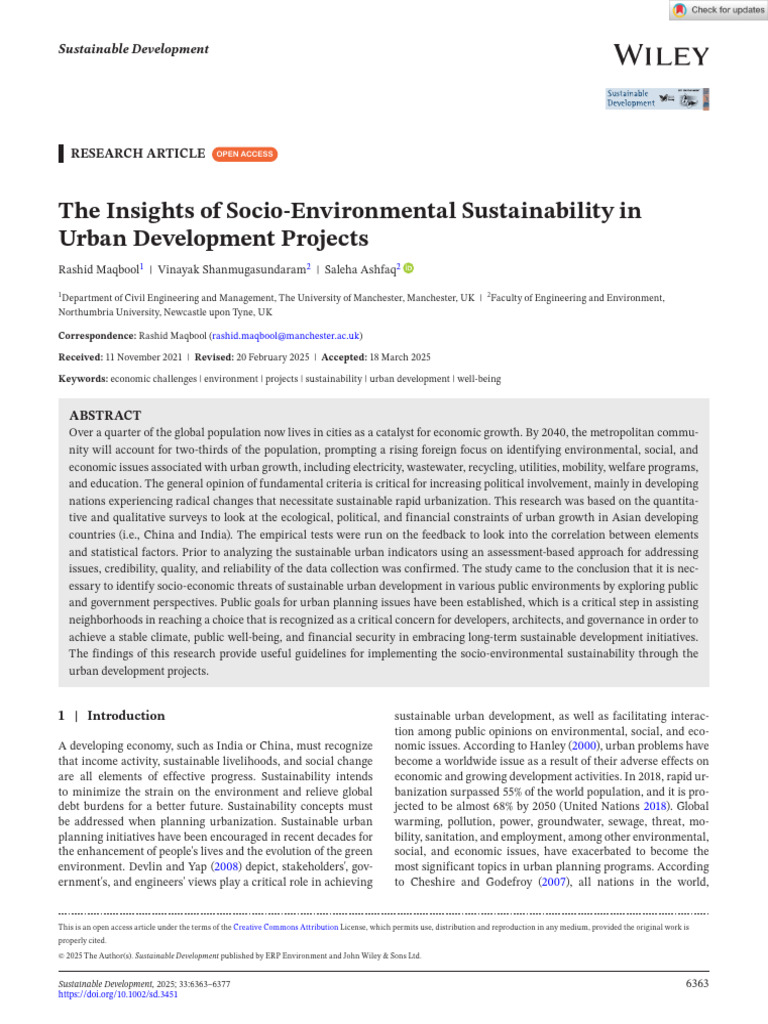 Socio-Environmental Sustainability in Urban Development | PDF | Survey ...
