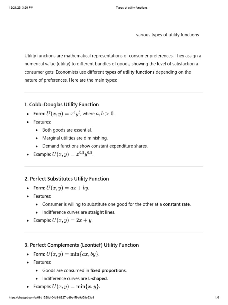 Types of Utility Functions Explained | PDF | Utility | Economic Theories