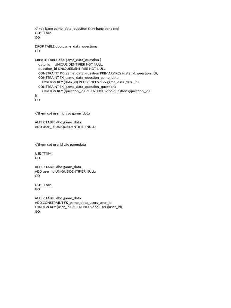SQL Schema Update for Game Data | PDF