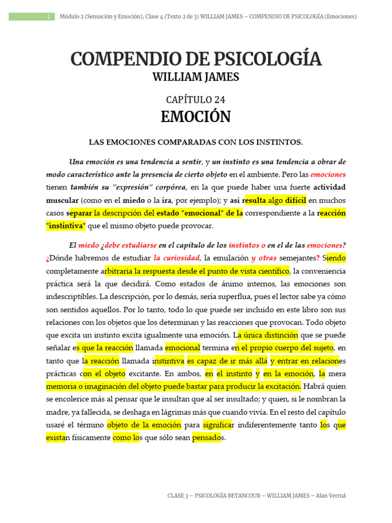 Emociones según William James: Teoría y Variedades | PDF | Las ...