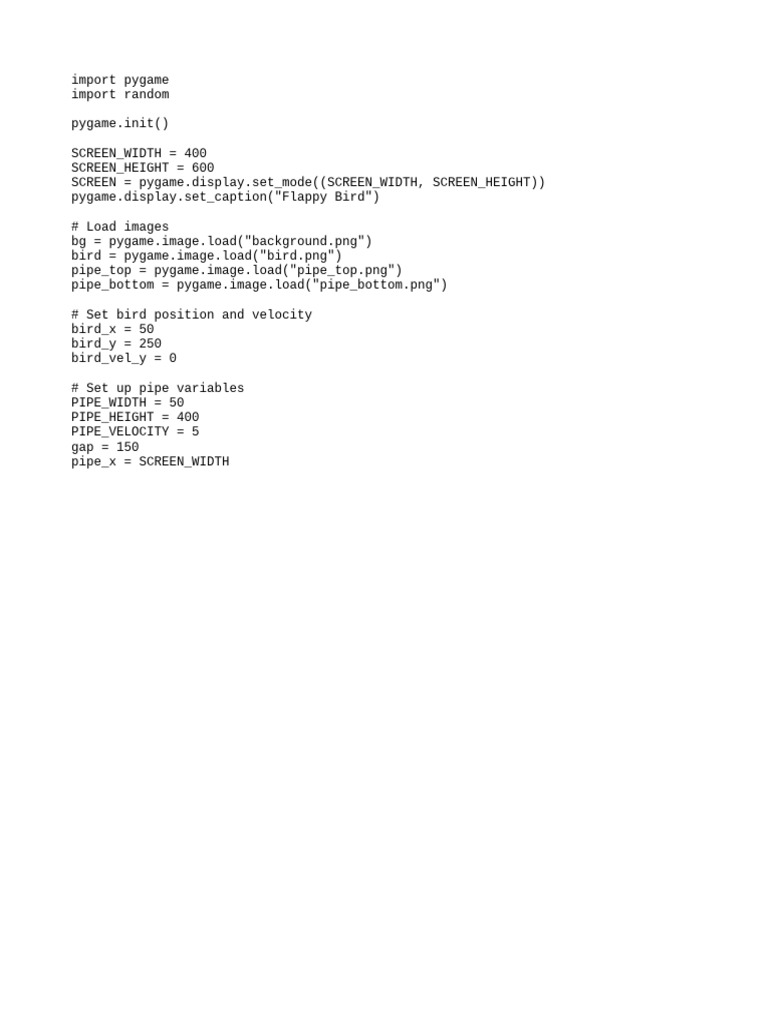 Flappy Bird Game Code in Pygame | PDF