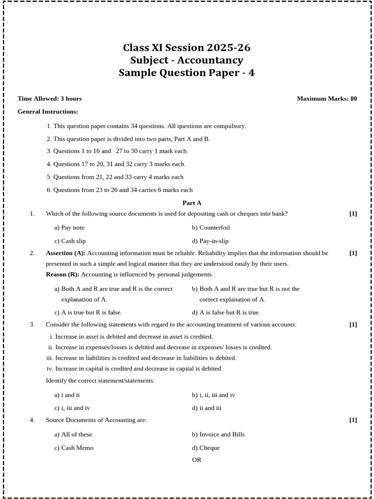 Class XI Accountancy Sample Paper | PDF | Debits And Credits | Cheque