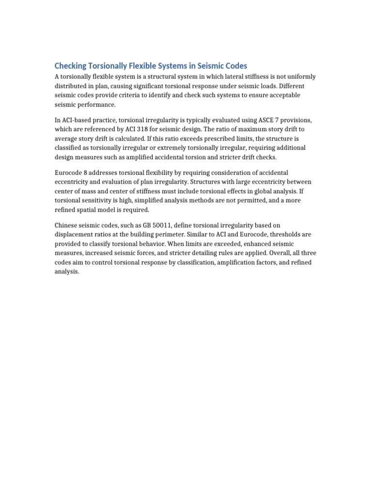Seismic Code Guidelines for Torsional Flexibility | PDF