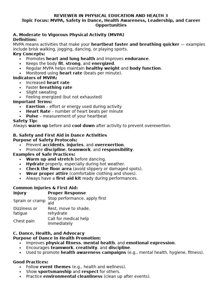 Physical Education & Dance Safety Guide | PDF | Heart Rate | First Aid